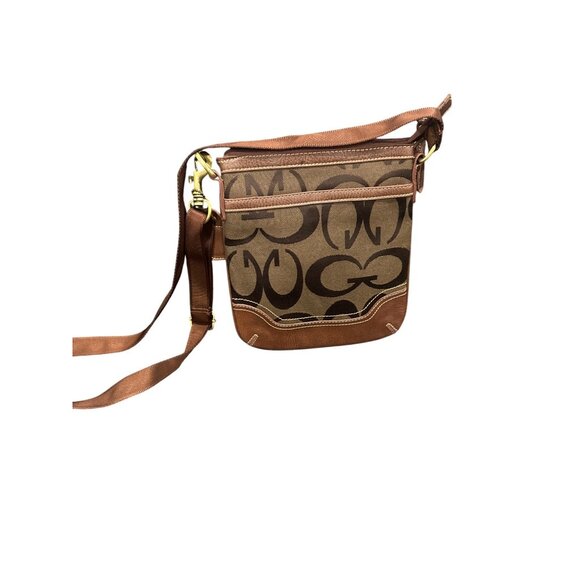 Brown Signature Canvas & Leather Crossbody Bag With Adjustable Strap & Gold-Tone - Picture 1 of 4